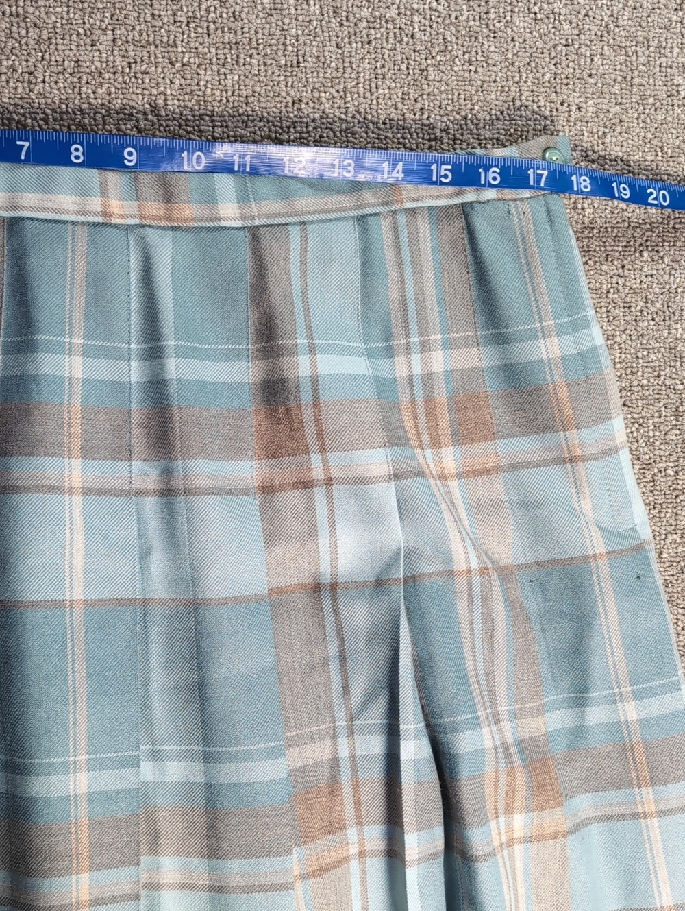 Vintage Pendleton Pleated Skirt Teal/Tan Plaid Wool Made in the USA Size 18 - Picture 7 of 10